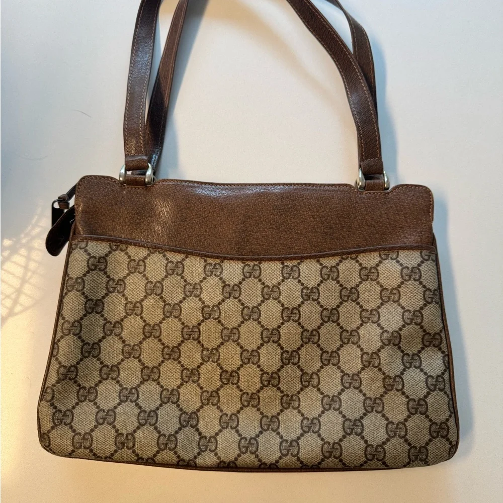 Gucci Brown and Tan Monogram Shoulder Bag - Picture 2 of 8
